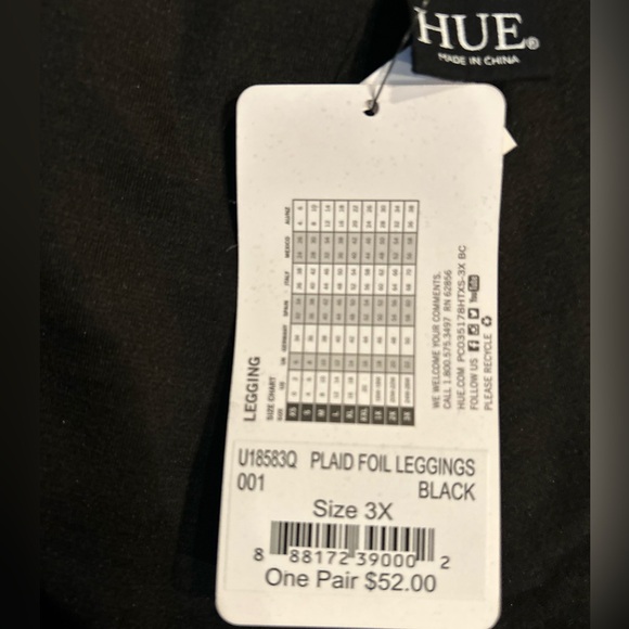 NWT Shiny Black Leggings HUE sz 3X PLUS Plaid Pull On Dressy Pants - Picture 3 of 10